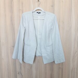 Tesoro Moda Womens Linen Blend Blazer L Cream Cape Sleeve Herringbone Classic